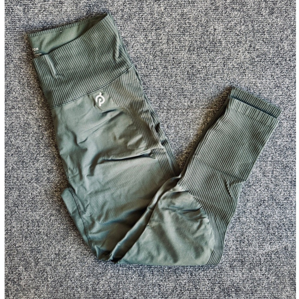 Peloton Womens High Waisted Seamless Ribbed Leggings Dark Olive Green XL